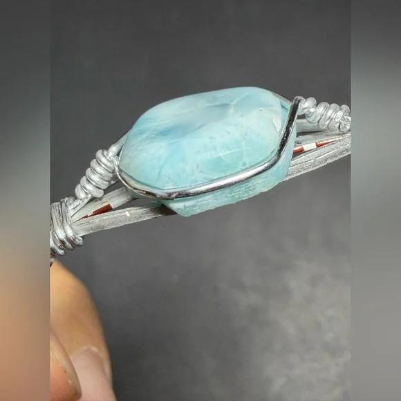 Handmade Natural Larimar Stone & Wire-Wrapped Bracelet - Picture 9 of 11